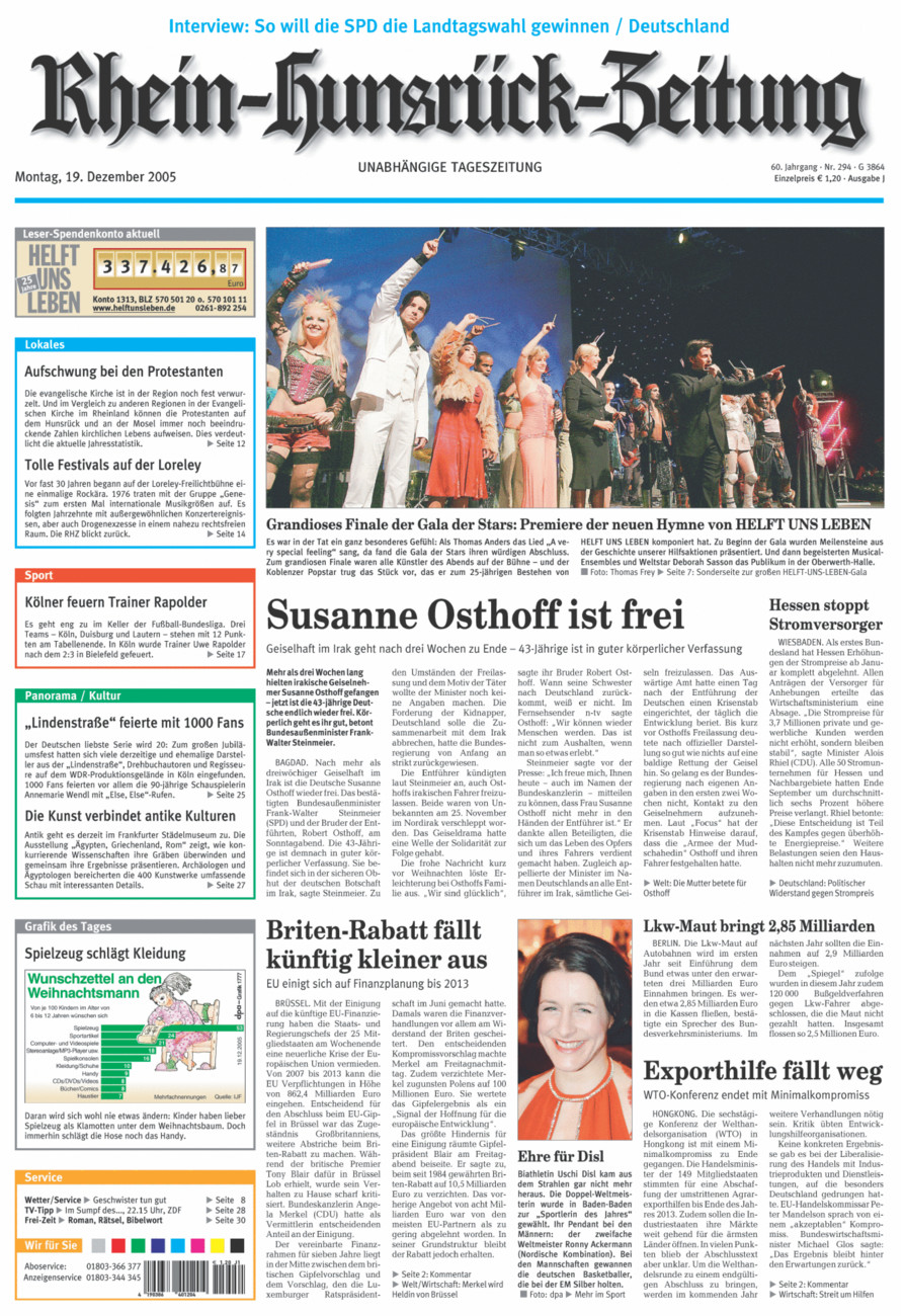 Rhein-Hunsrück-Zeitung vom Montag, 19.12.2005