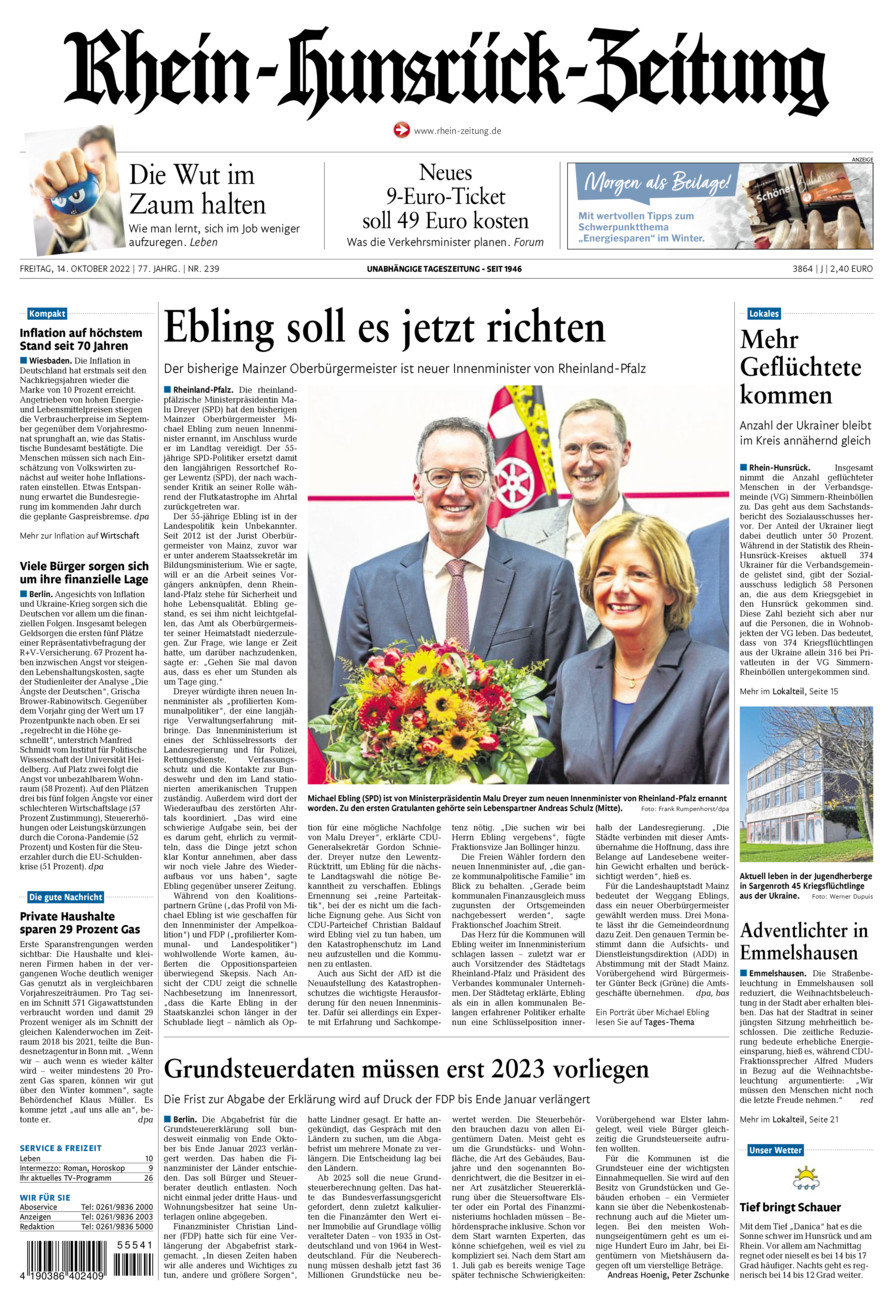 Rhein-Hunsrück-Zeitung vom Freitag, 14.10.2022