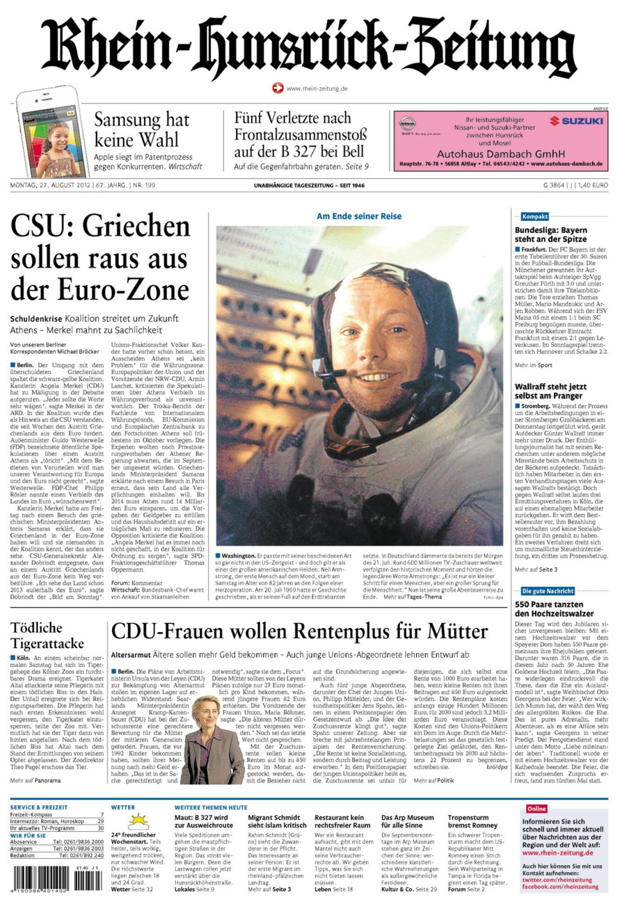 Rhein-Hunsrück-Zeitung vom Montag, 27.08.2012