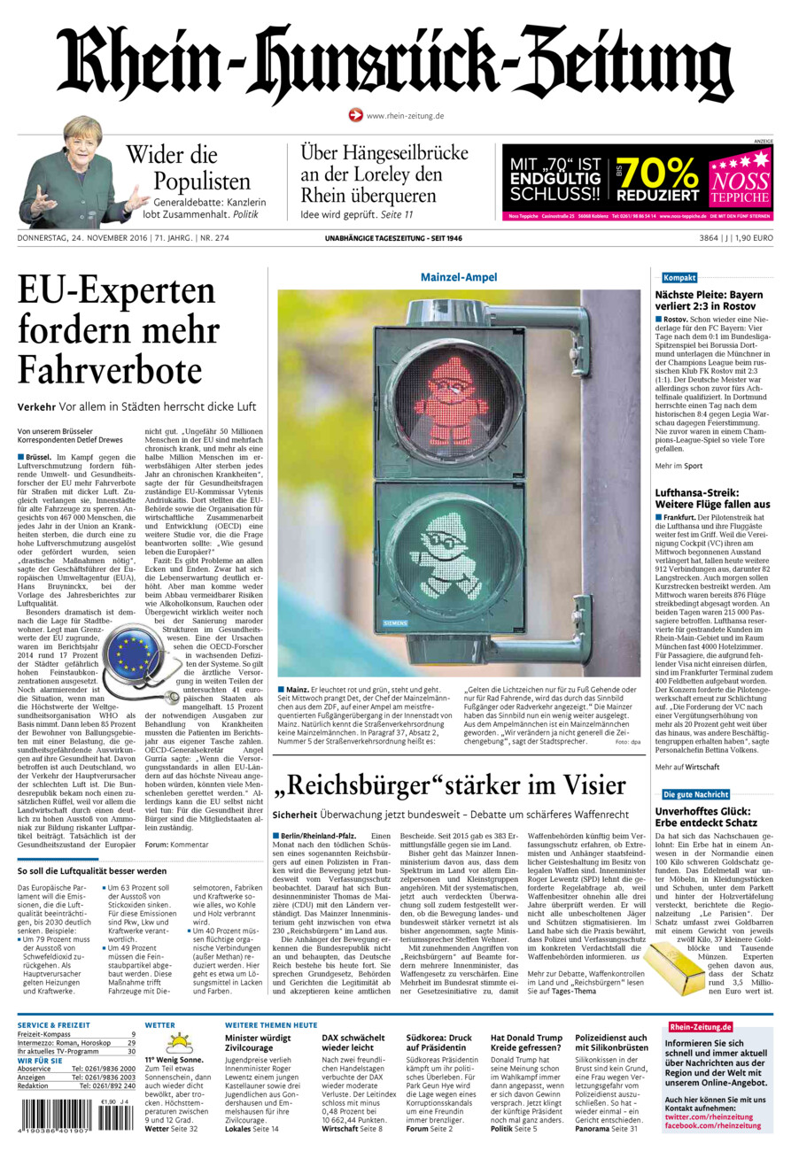 Rhein-Hunsrück-Zeitung vom Donnerstag, 24.11.2016