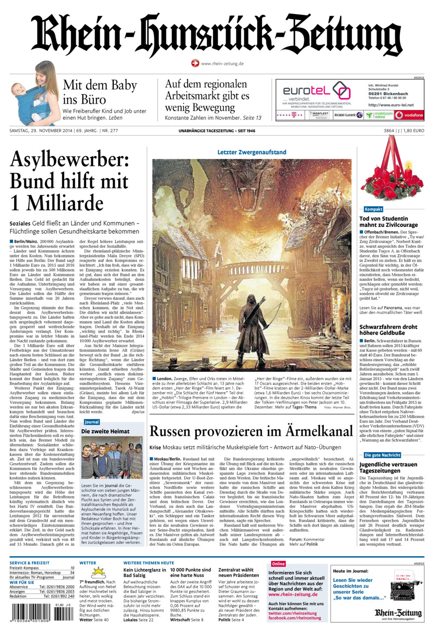 Rhein-Hunsrück-Zeitung vom Samstag, 29.11.2014