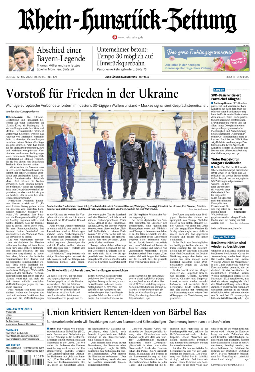 Rhein-Hunsrück-Zeitung vom Montag, 12.05.2025