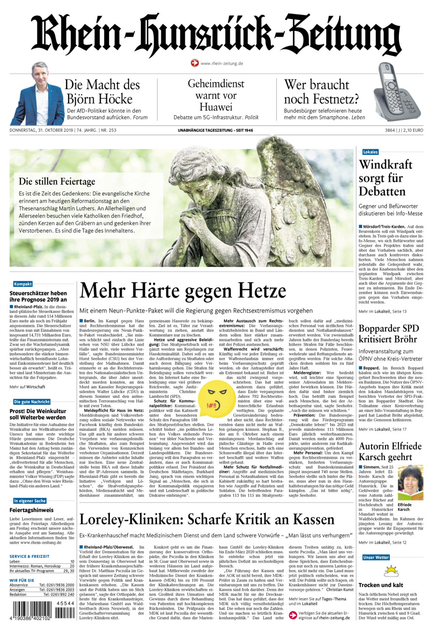 Rhein-Hunsrück-Zeitung vom Donnerstag, 31.10.2019