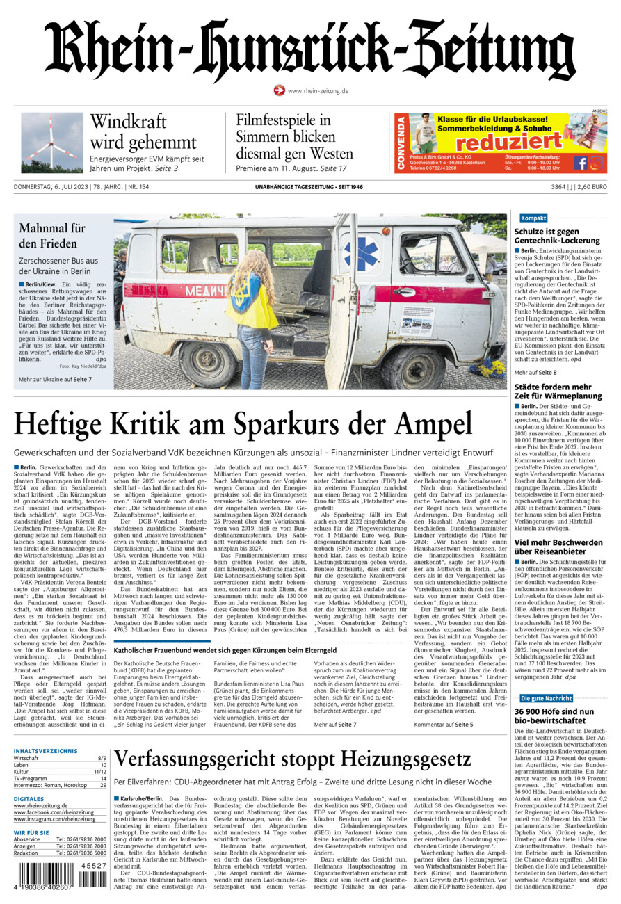Rhein-Hunsrück-Zeitung vom Donnerstag, 06.07.2023