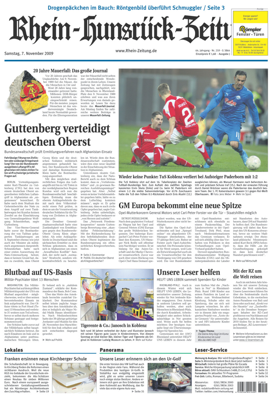 Rhein-Hunsrück-Zeitung vom Samstag, 07.11.2009