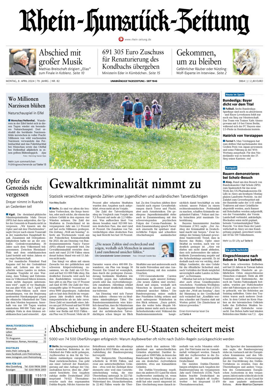 Rhein-Hunsrück-Zeitung vom Montag, 08.04.2024