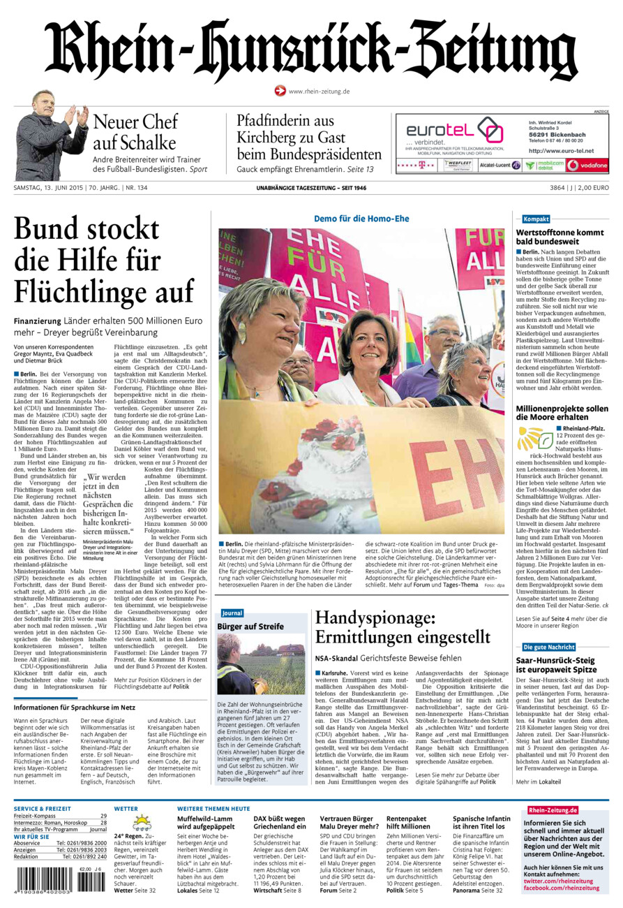 Rhein-Hunsrück-Zeitung vom Samstag, 13.06.2015