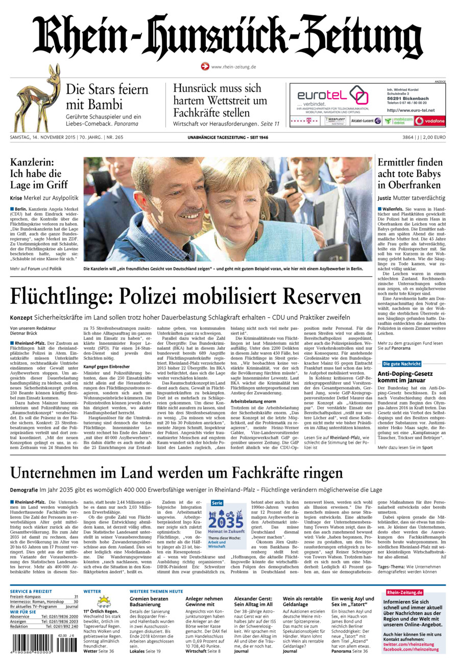 Rhein-Hunsrück-Zeitung vom Samstag, 14.11.2015