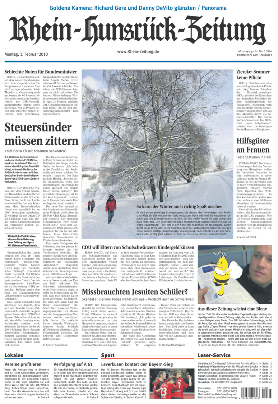 Rhein-Hunsrück-Zeitung vom Montag, 01.02.2010