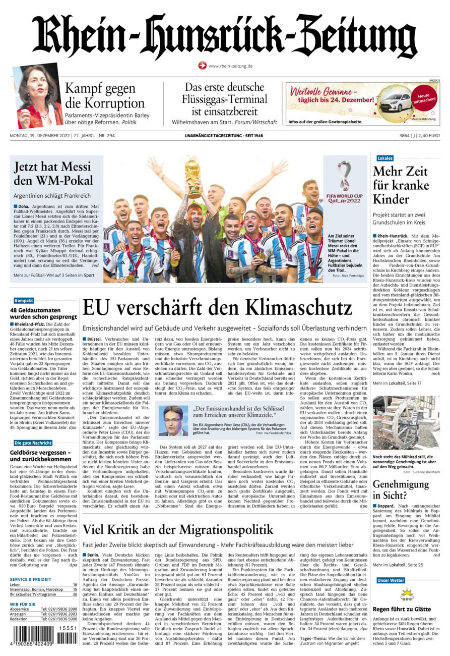 Rhein-Hunsrück-Zeitung vom Montag, 19.12.2022