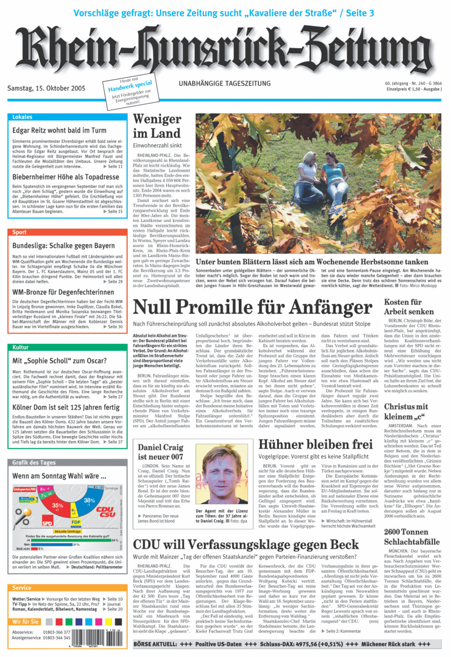 Rhein-Hunsrück-Zeitung vom Samstag, 15.10.2005