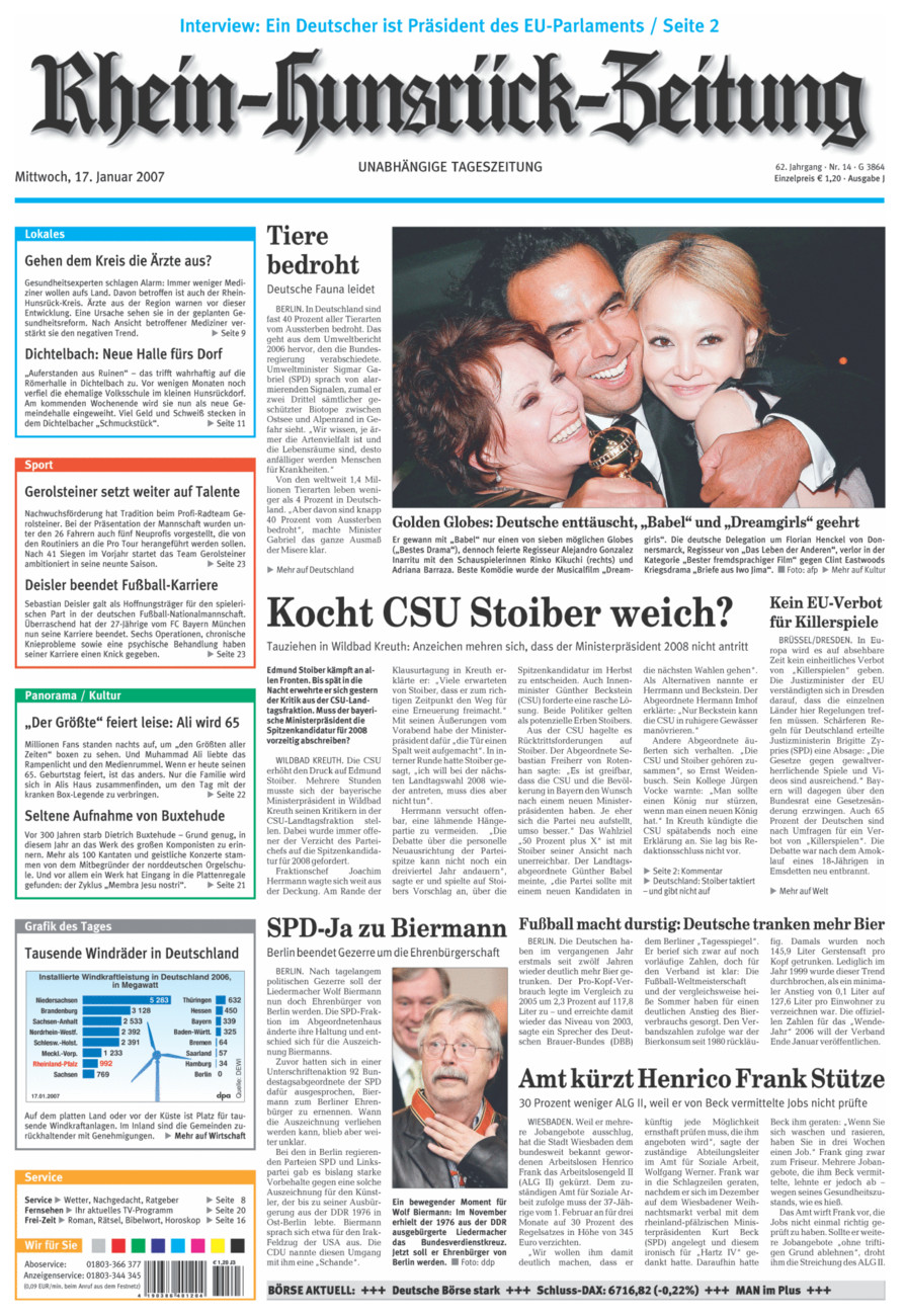 Rhein-Hunsrück-Zeitung vom Mittwoch, 17.01.2007