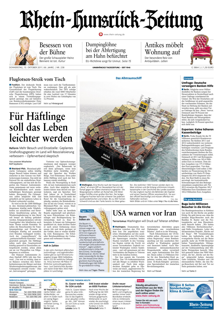 Rhein-Hunsrück-Zeitung vom Donnerstag, 13.10.2011