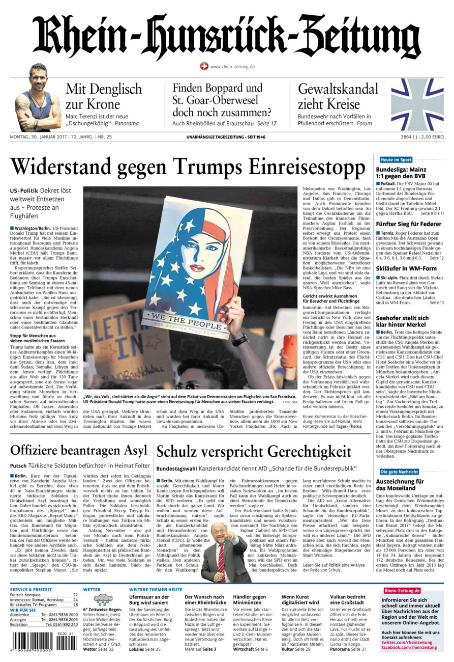 Rhein-Hunsrück-Zeitung vom Montag, 30.01.2017