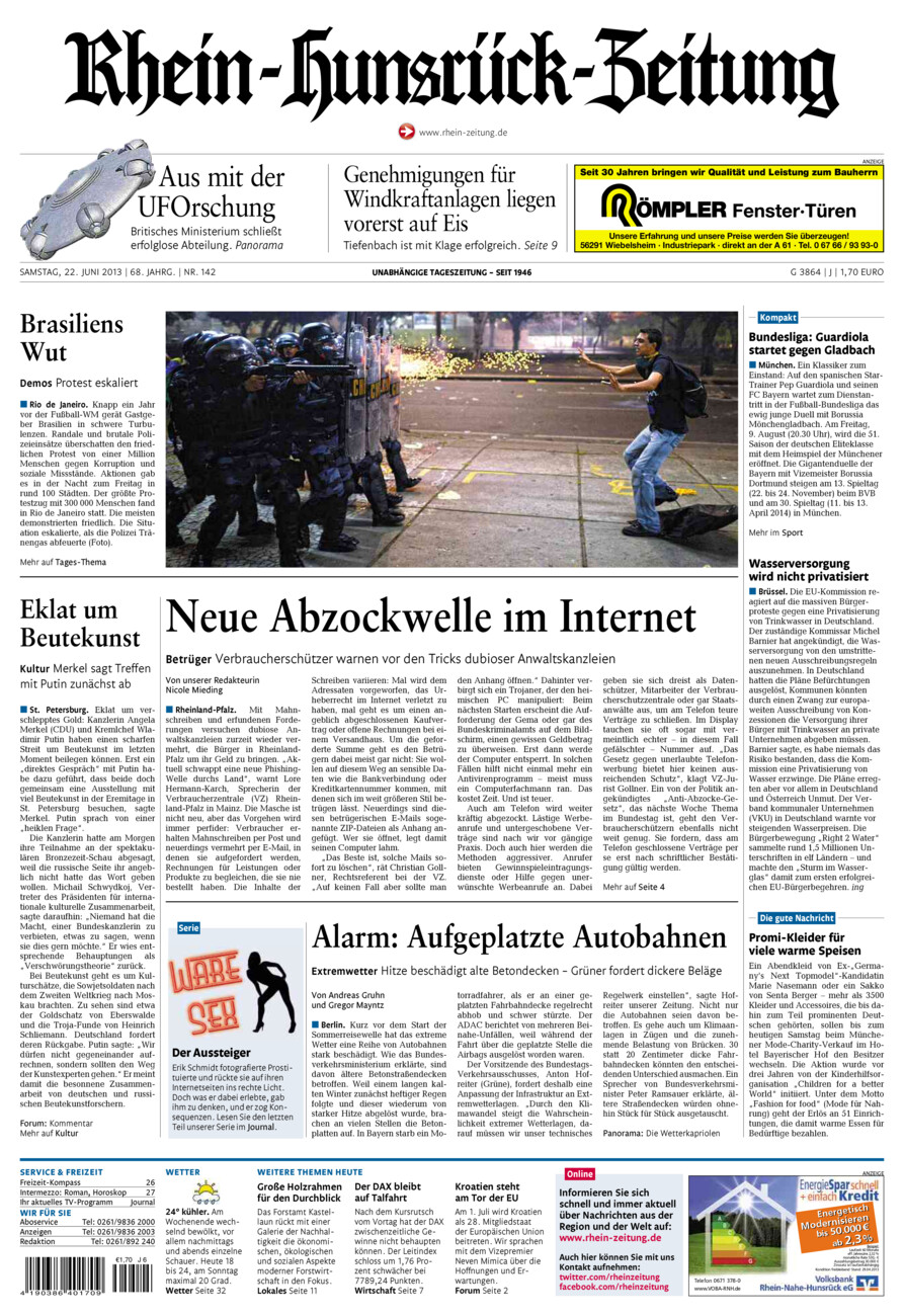 Rhein-Hunsrück-Zeitung vom Samstag, 22.06.2013