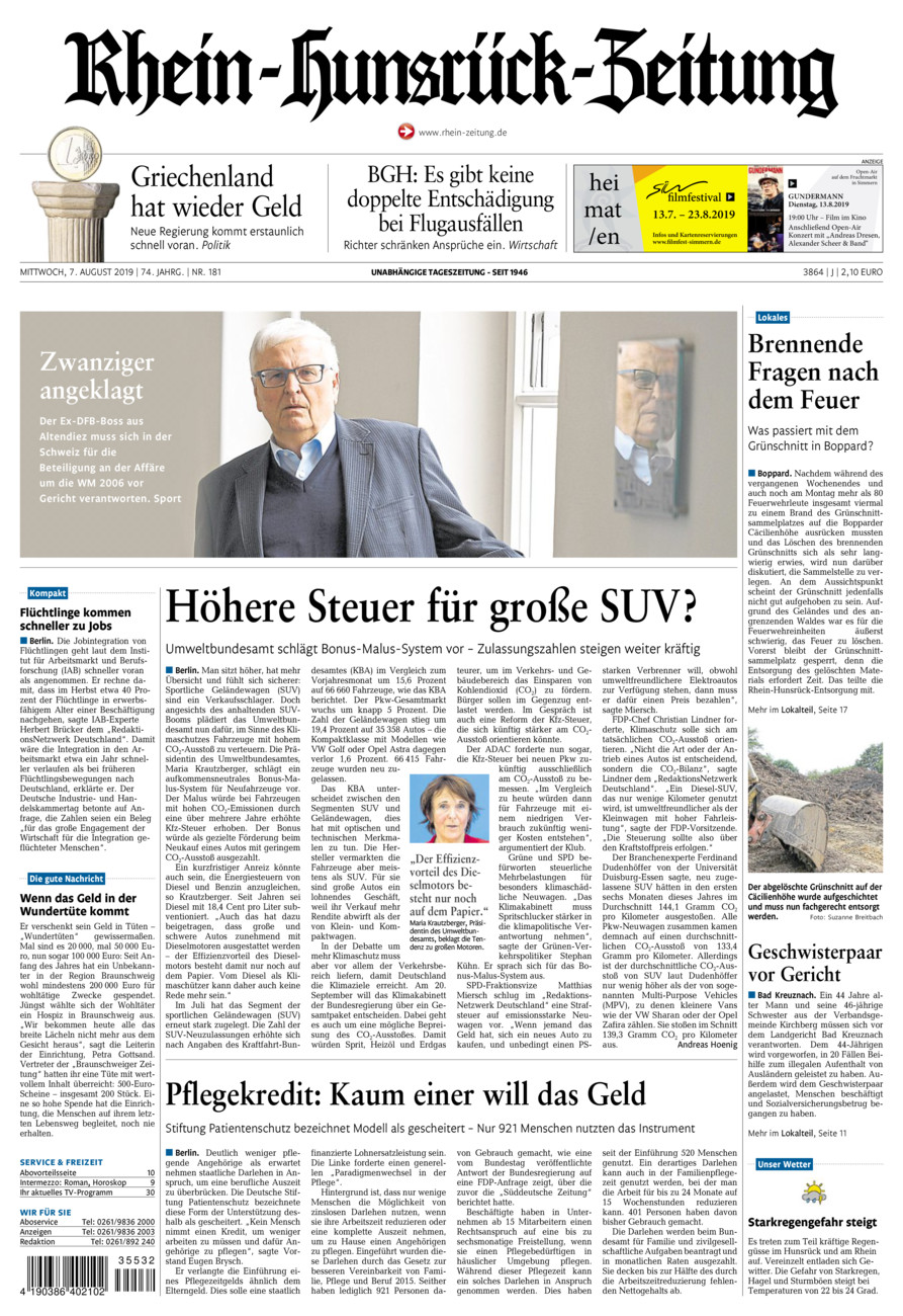 Rhein-Hunsrück-Zeitung vom Mittwoch, 07.08.2019