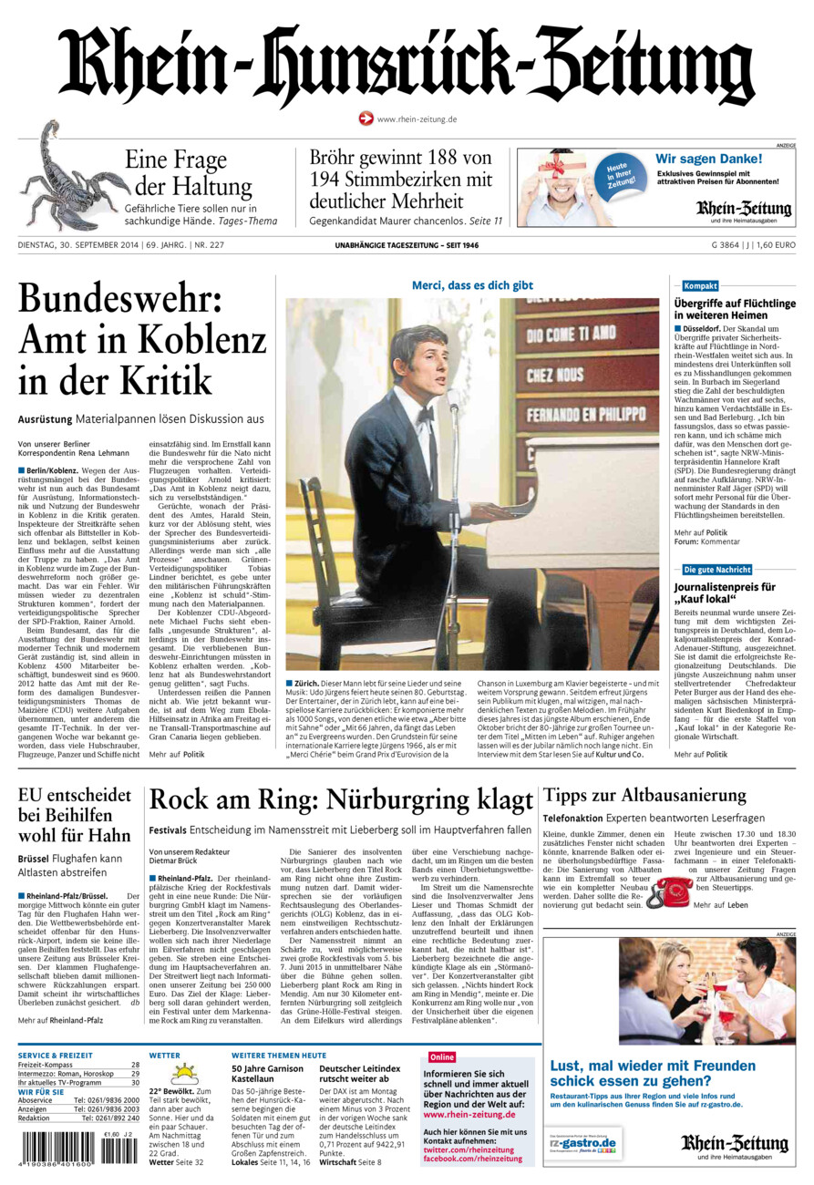 Rhein-Hunsrück-Zeitung vom Dienstag, 30.09.2014