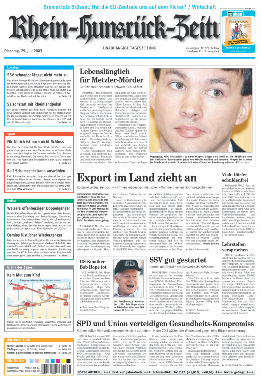 Rhein-Hunsrück-Zeitung vom Dienstag, 29.07.2003