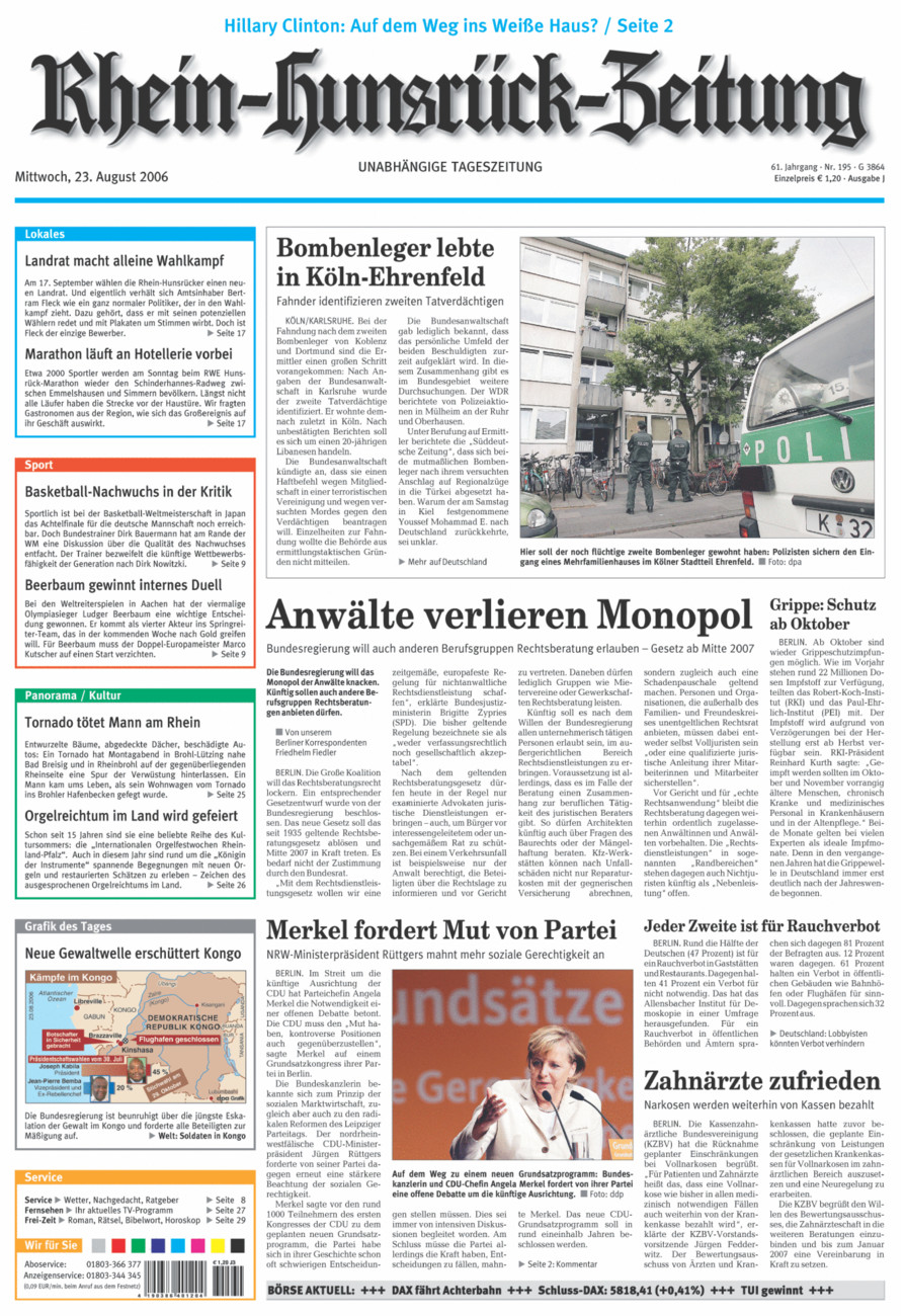 Rhein-Hunsrück-Zeitung vom Mittwoch, 23.08.2006