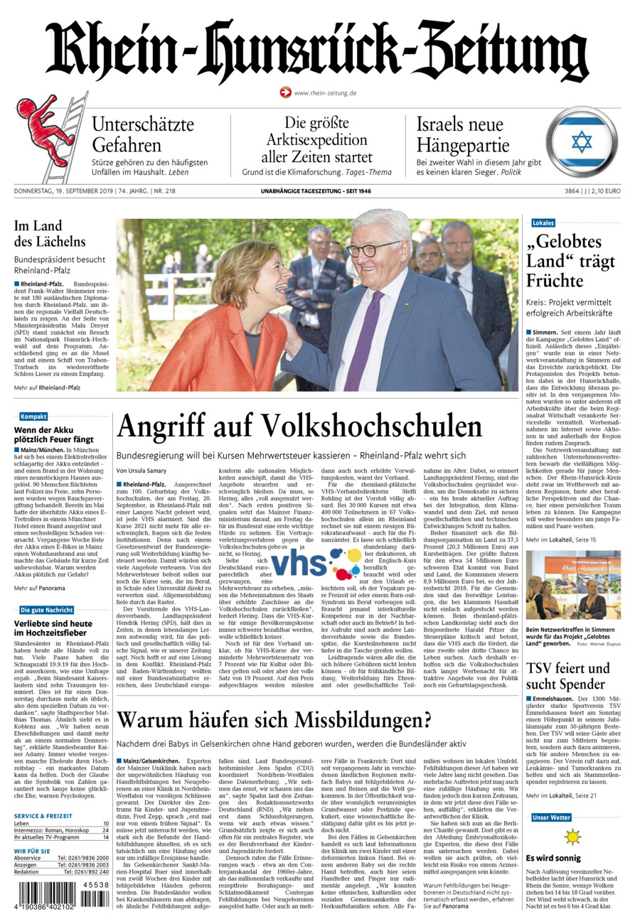 Rhein-Hunsrück-Zeitung vom Donnerstag, 19.09.2019