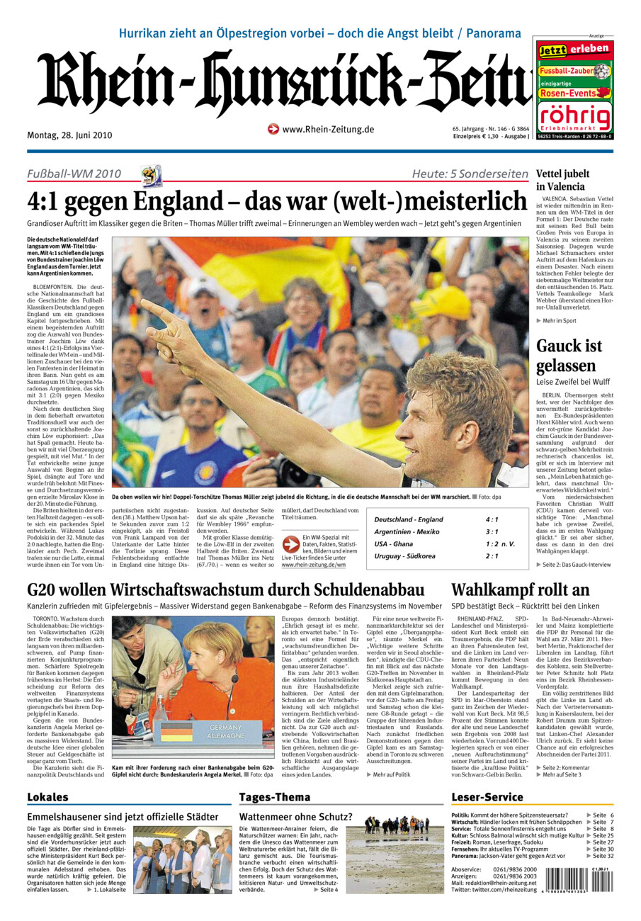 Rhein-Hunsrück-Zeitung vom Montag, 28.06.2010
