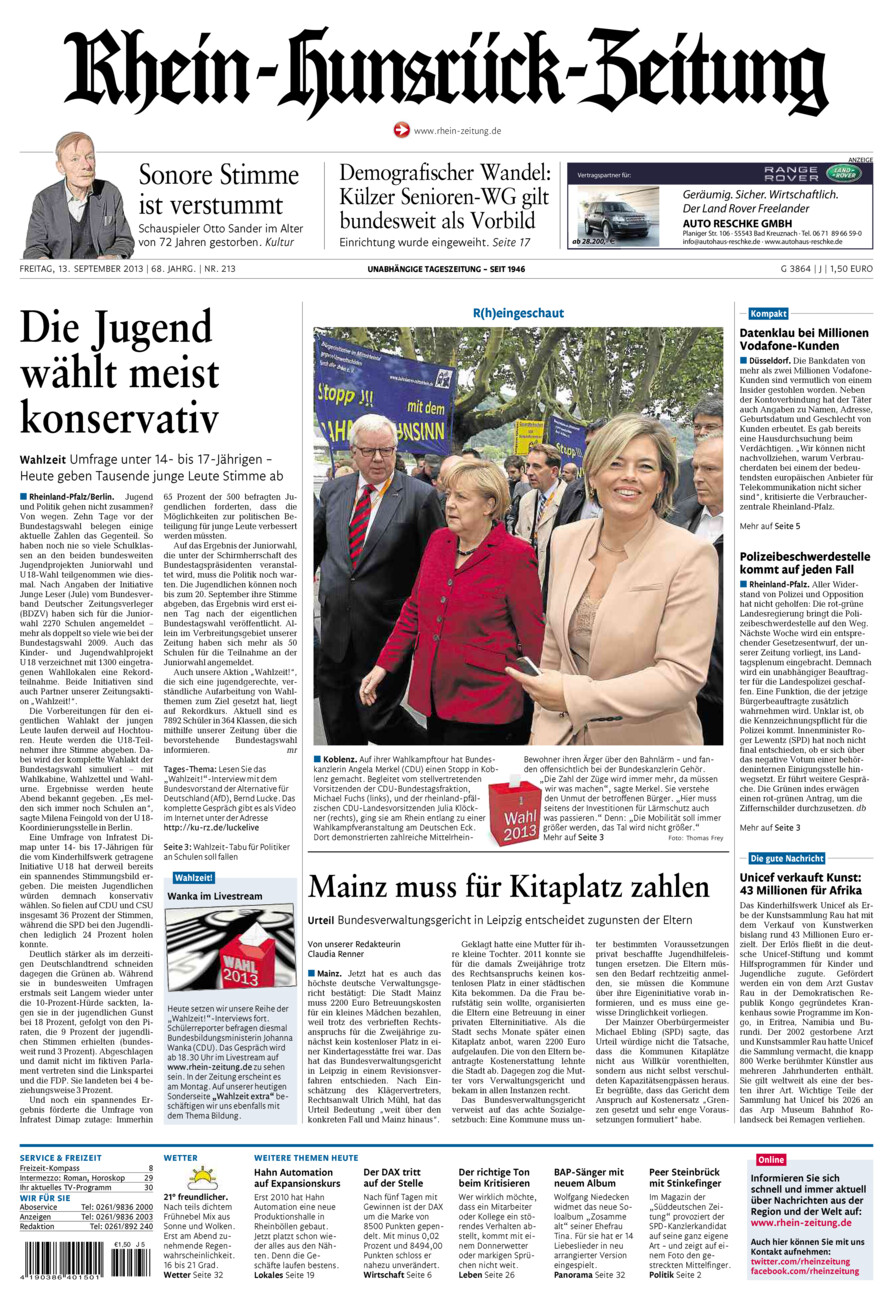 Rhein-Hunsrück-Zeitung vom Freitag, 13.09.2013