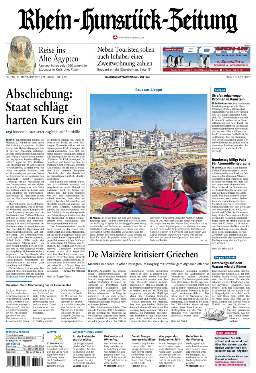 Rhein-Hunsrück-Zeitung vom Freitag, 16.12.2016