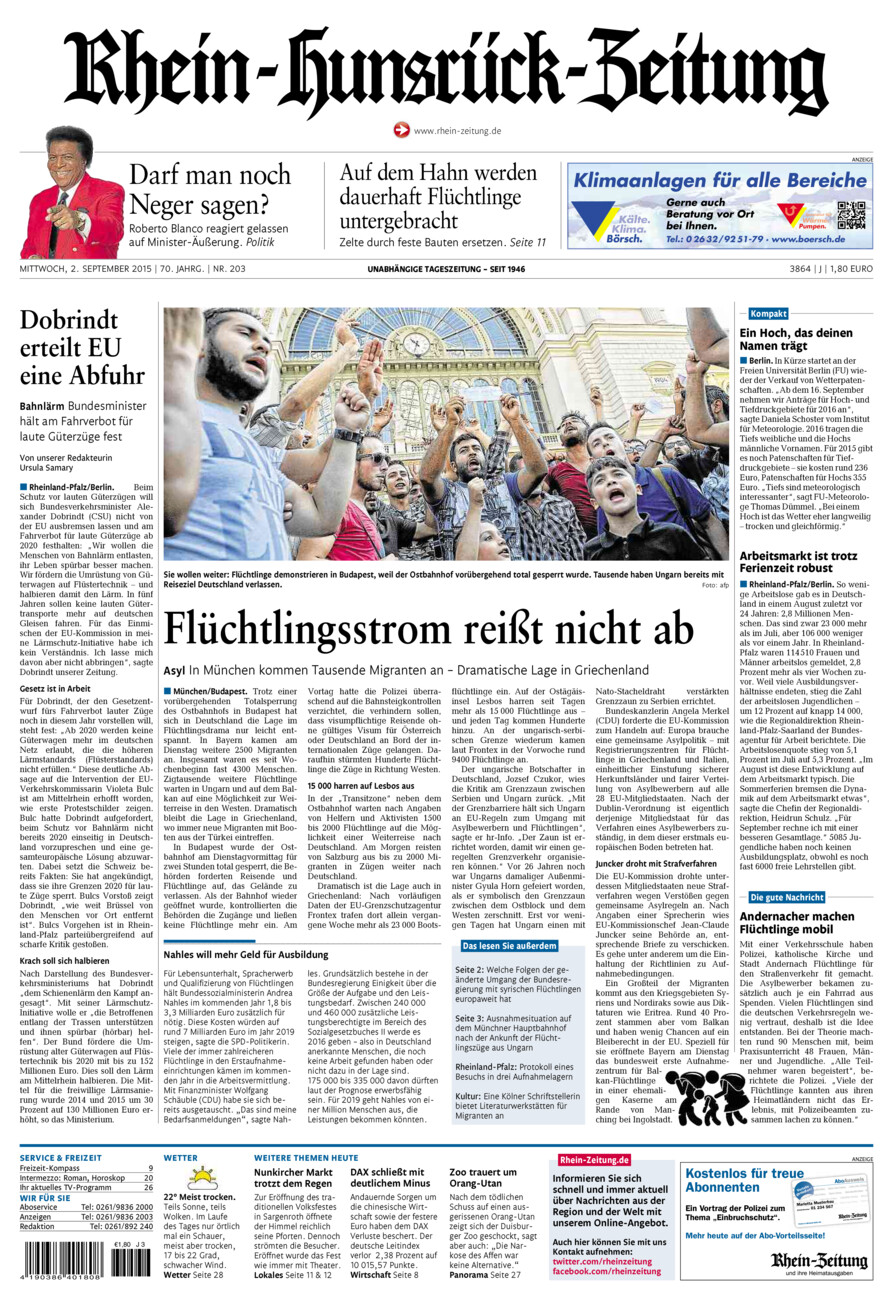 Rhein-Hunsrück-Zeitung vom Mittwoch, 02.09.2015