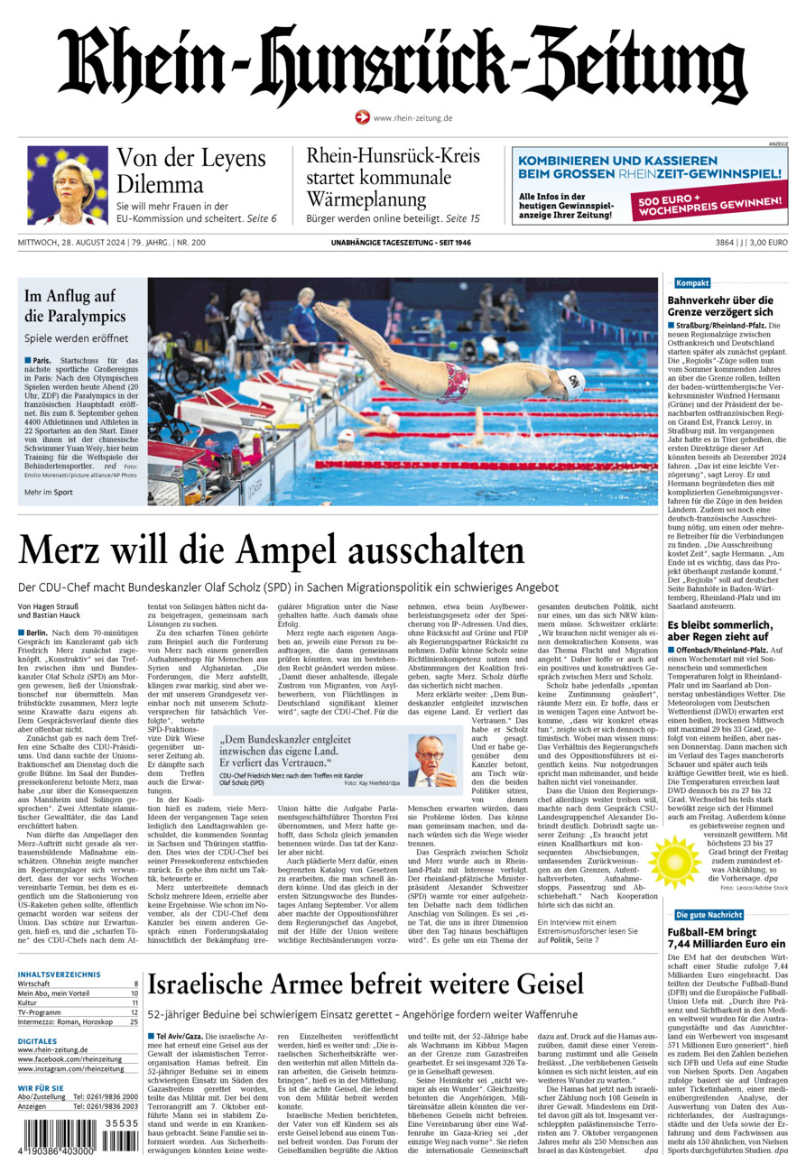 Rhein-Hunsrück-Zeitung vom Mittwoch, 28.08.2024