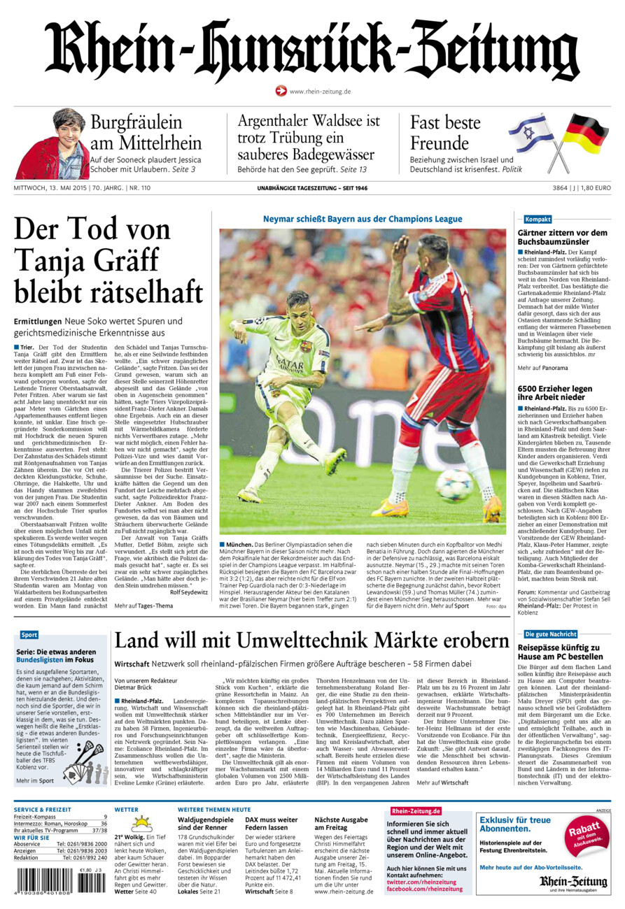 Rhein-Hunsrück-Zeitung vom Mittwoch, 13.05.2015