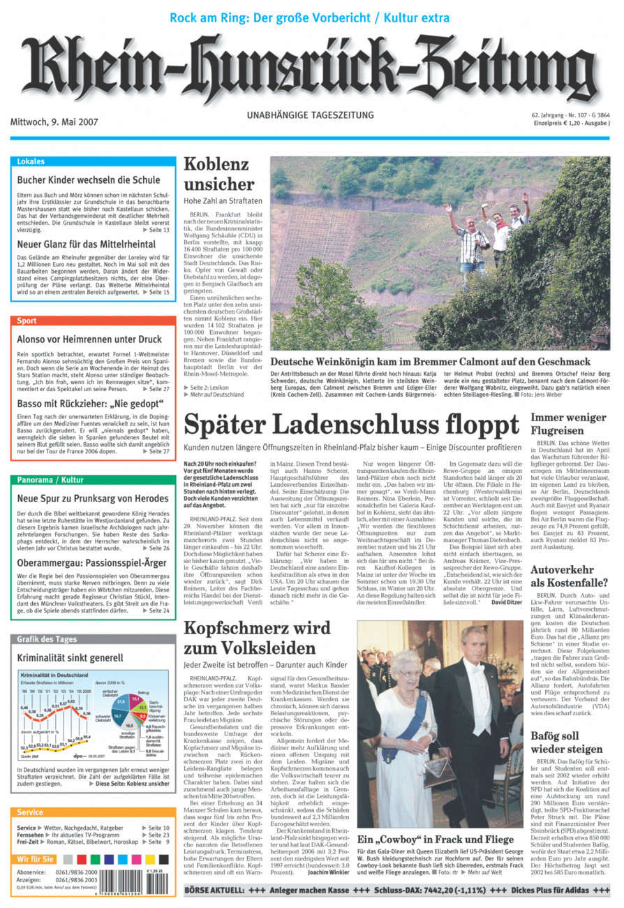 Rhein-Hunsrück-Zeitung vom Mittwoch, 09.05.2007