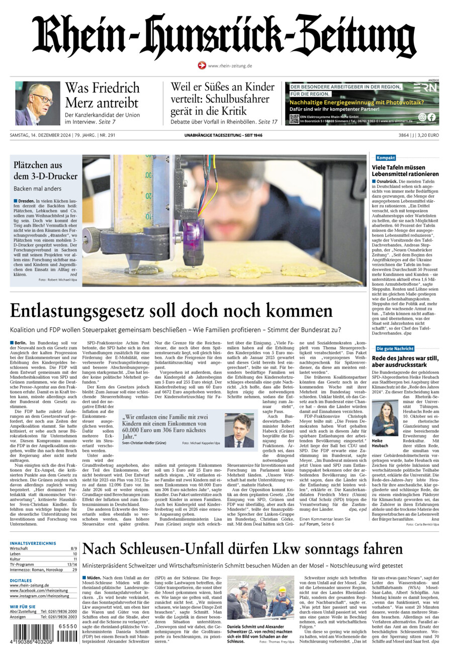 Rhein-Hunsrück-Zeitung vom Samstag, 14.12.2024