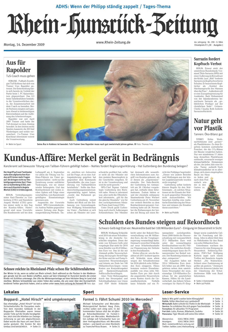 Rhein-Hunsrück-Zeitung vom Montag, 14.12.2009
