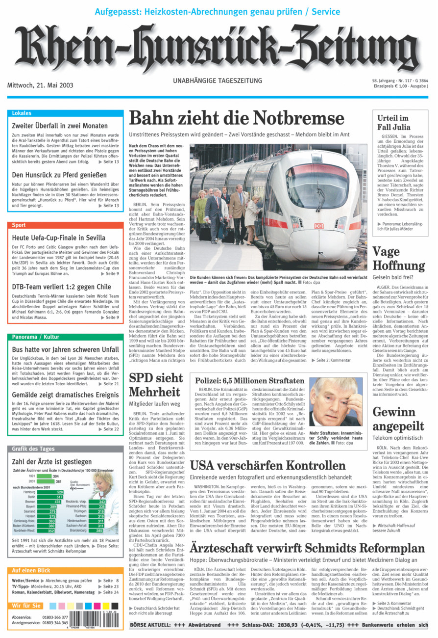 Rhein-Hunsrück-Zeitung vom Mittwoch, 21.05.2003
