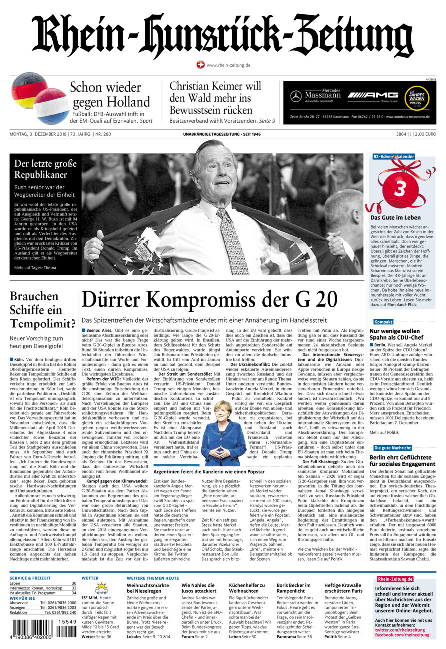 Rhein-Hunsrück-Zeitung vom Montag, 03.12.2018
