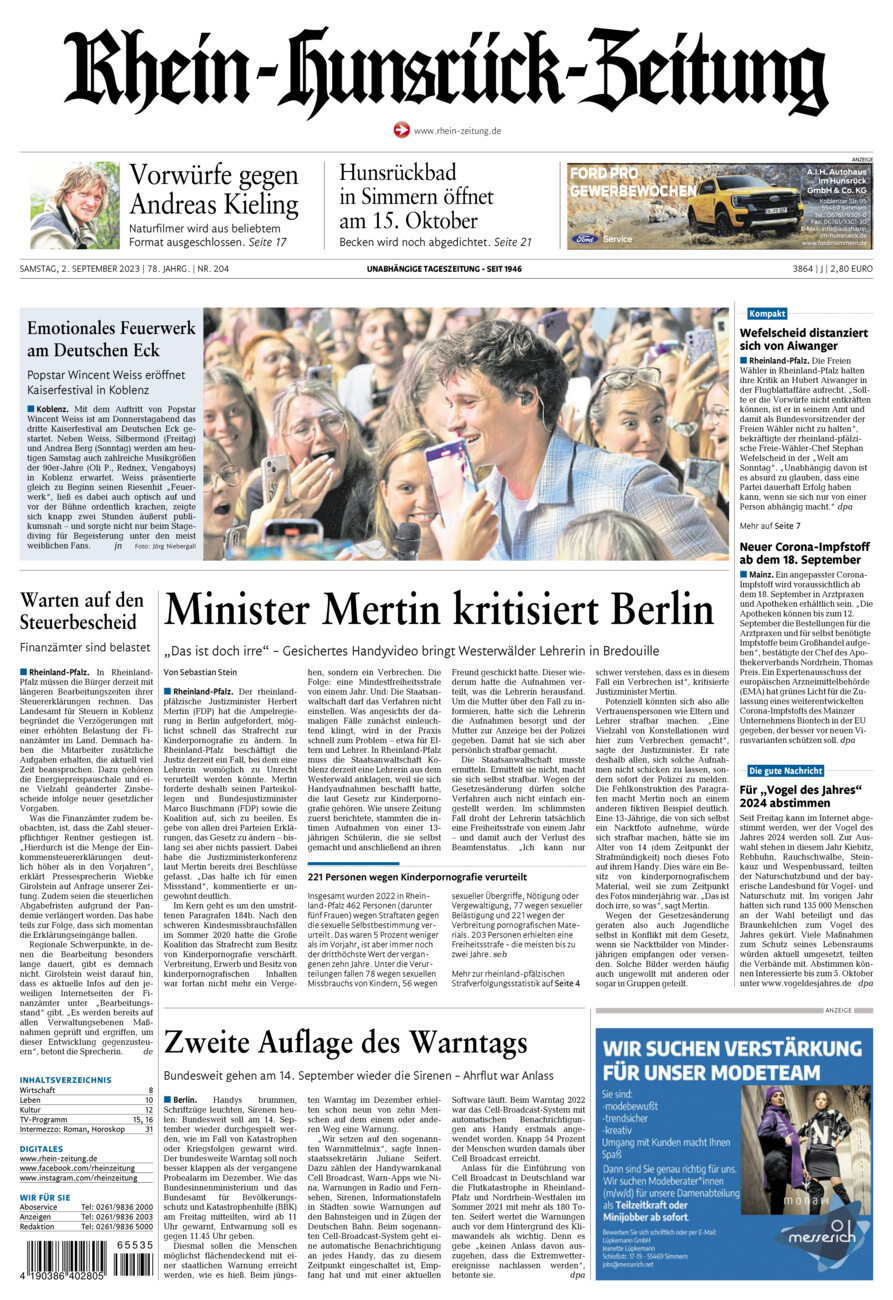 Rhein-Hunsrück-Zeitung vom Samstag, 02.09.2023