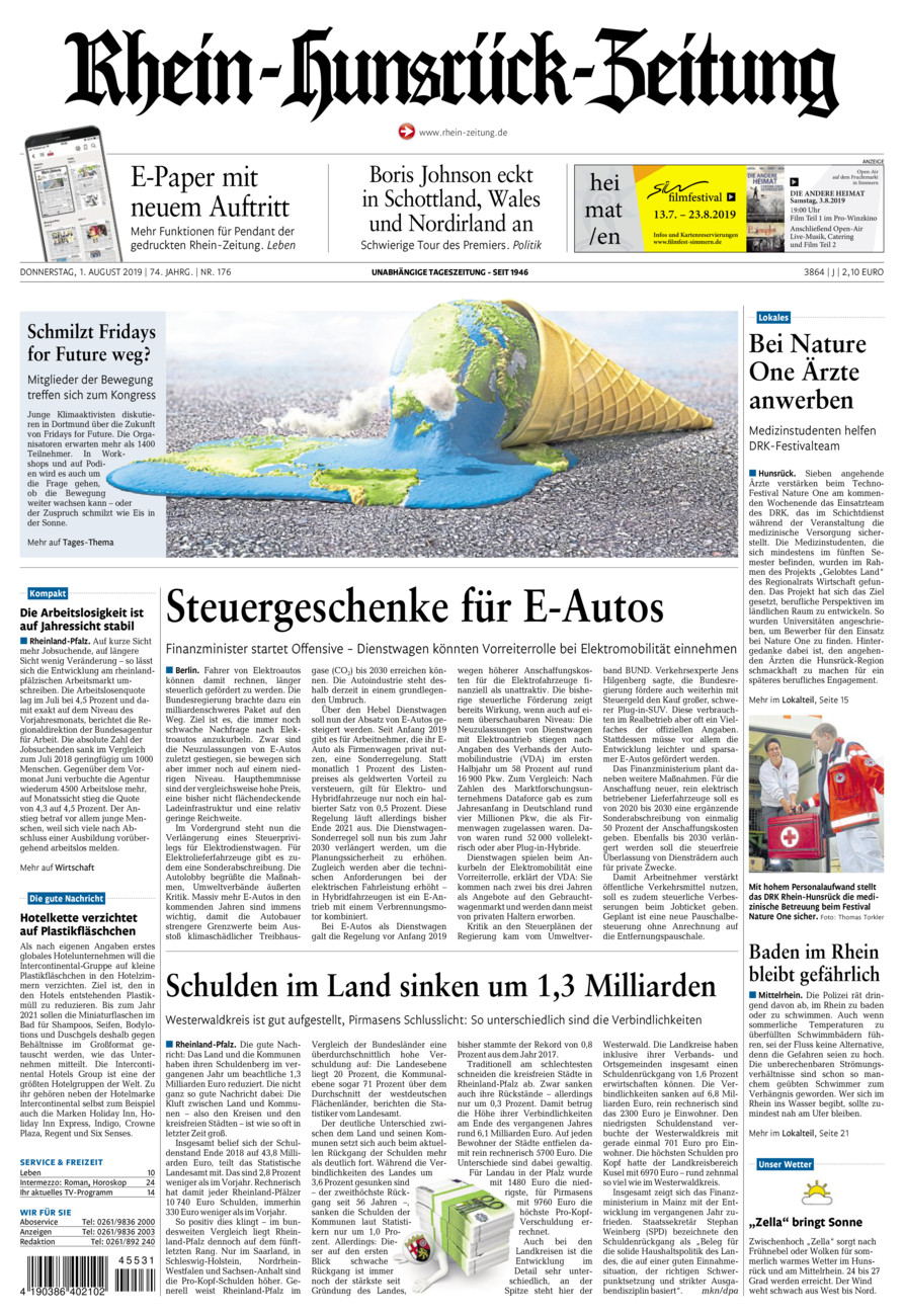 Rhein-Hunsrück-Zeitung vom Donnerstag, 01.08.2019