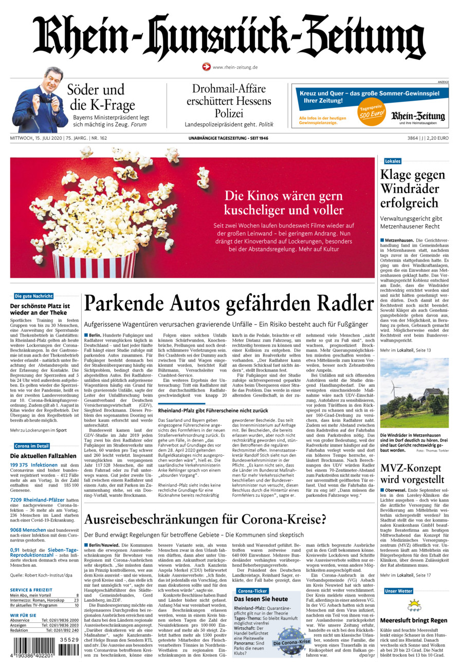 Rhein-Hunsrück-Zeitung vom Mittwoch, 15.07.2020