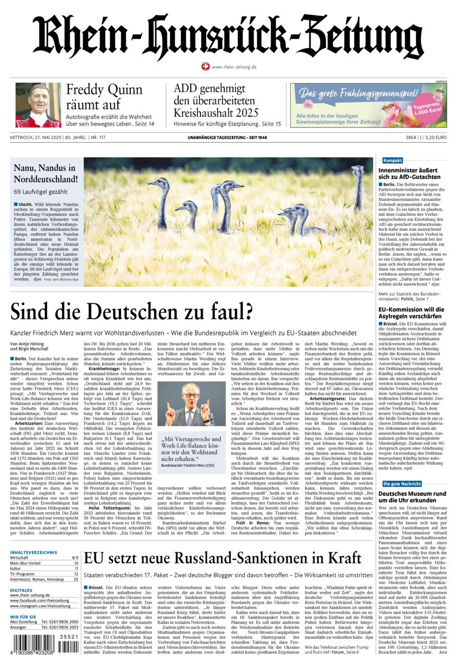 Rhein-Hunsrück-Zeitung vom Mittwoch, 21.05.2025