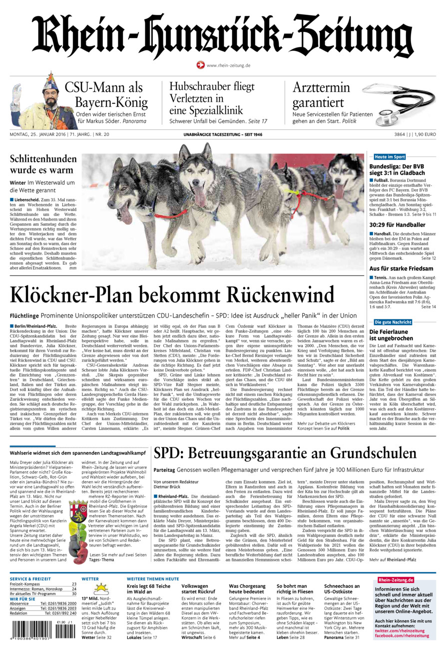 Rhein-Hunsrück-Zeitung vom Montag, 25.01.2016