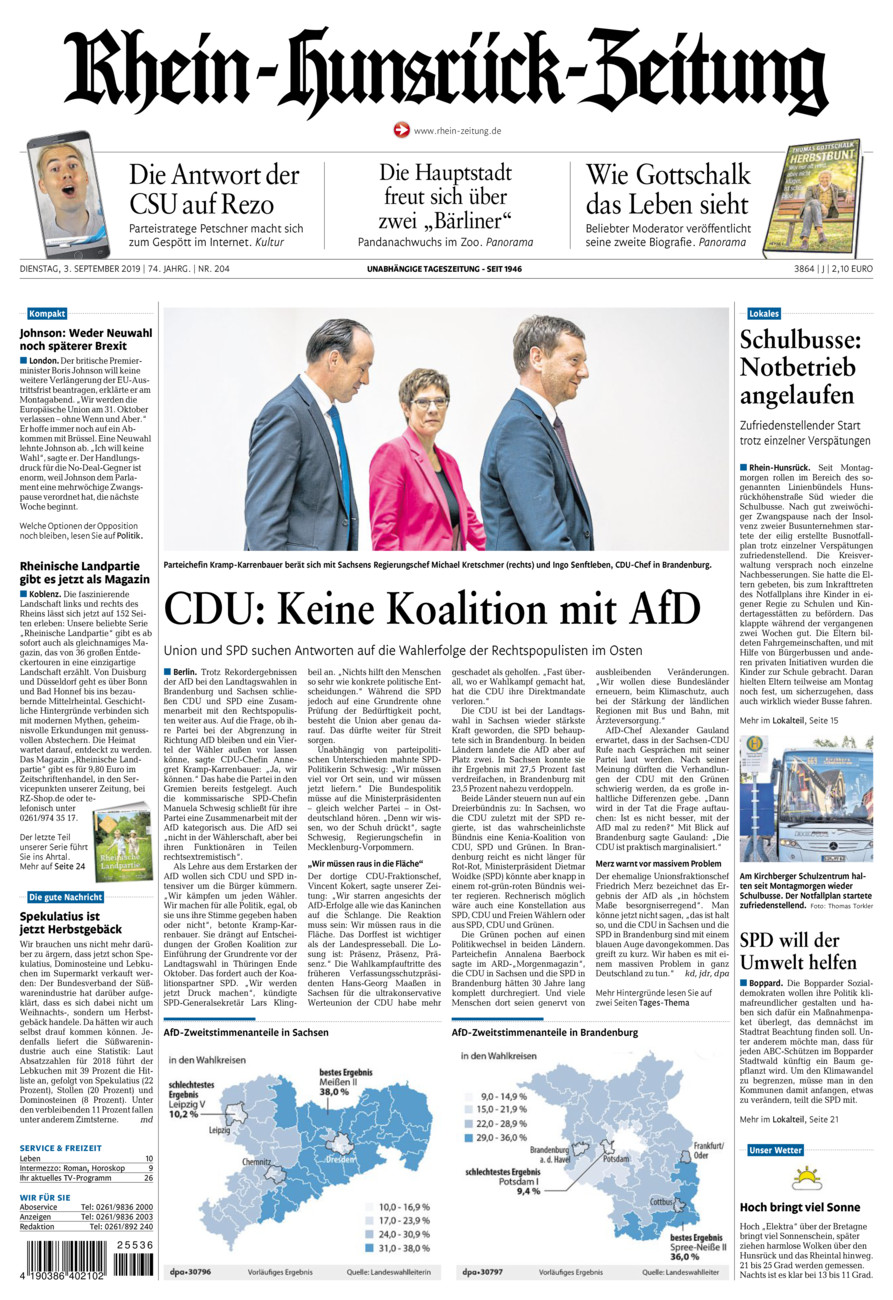Rhein-Hunsrück-Zeitung vom Dienstag, 03.09.2019