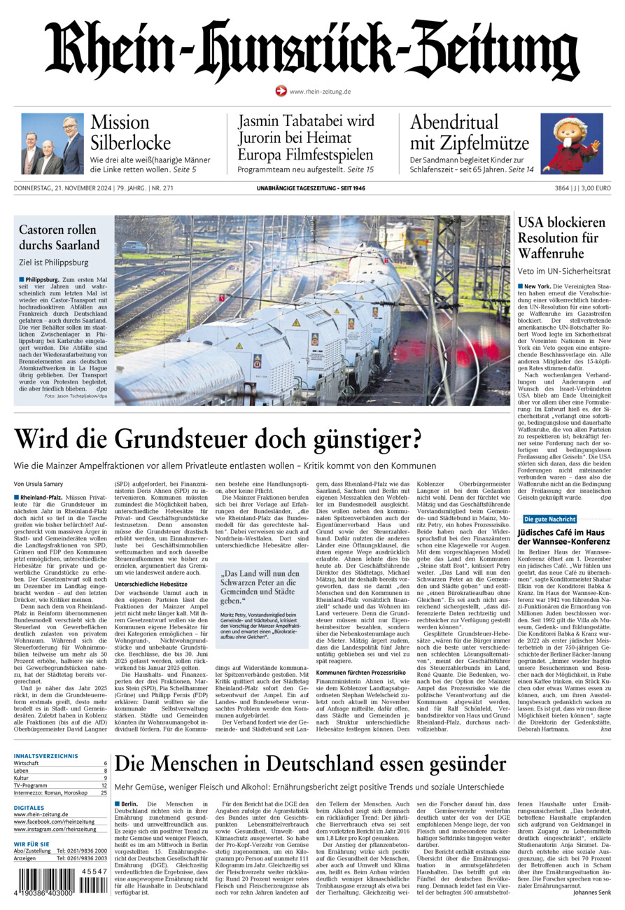 Rhein-Hunsrück-Zeitung vom Donnerstag, 21.11.2024