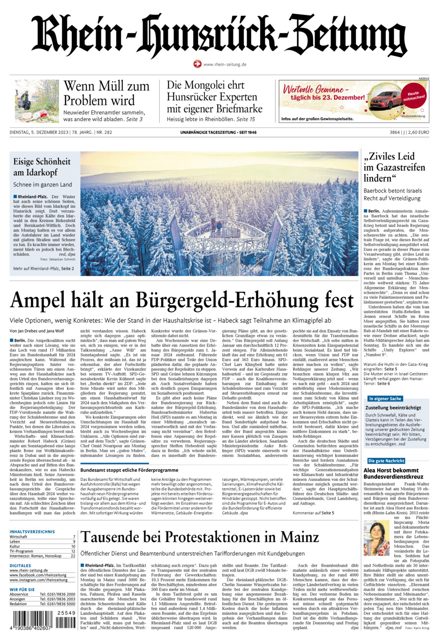 Rhein-Hunsrück-Zeitung vom Dienstag, 05.12.2023