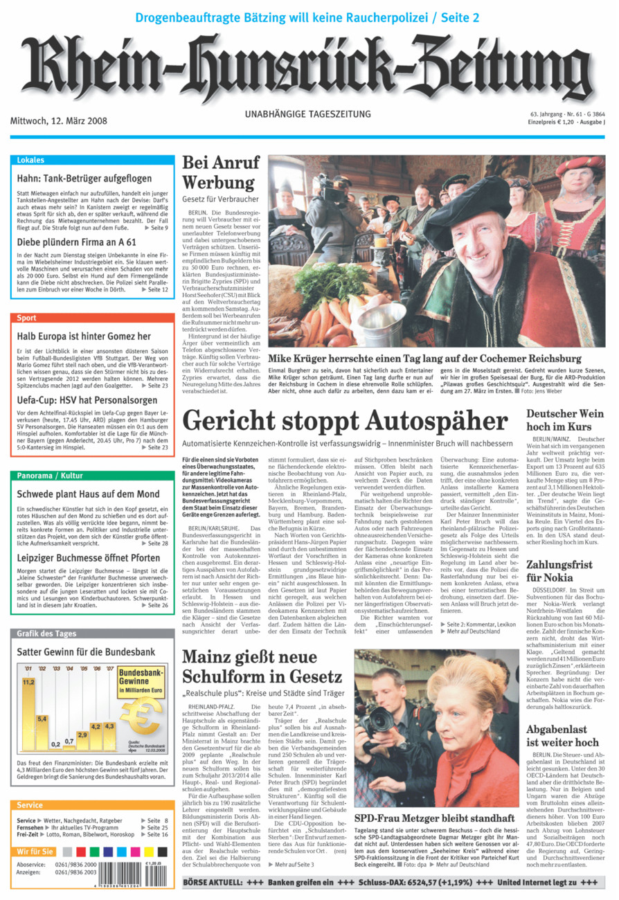 Rhein-Hunsrück-Zeitung vom Mittwoch, 12.03.2008