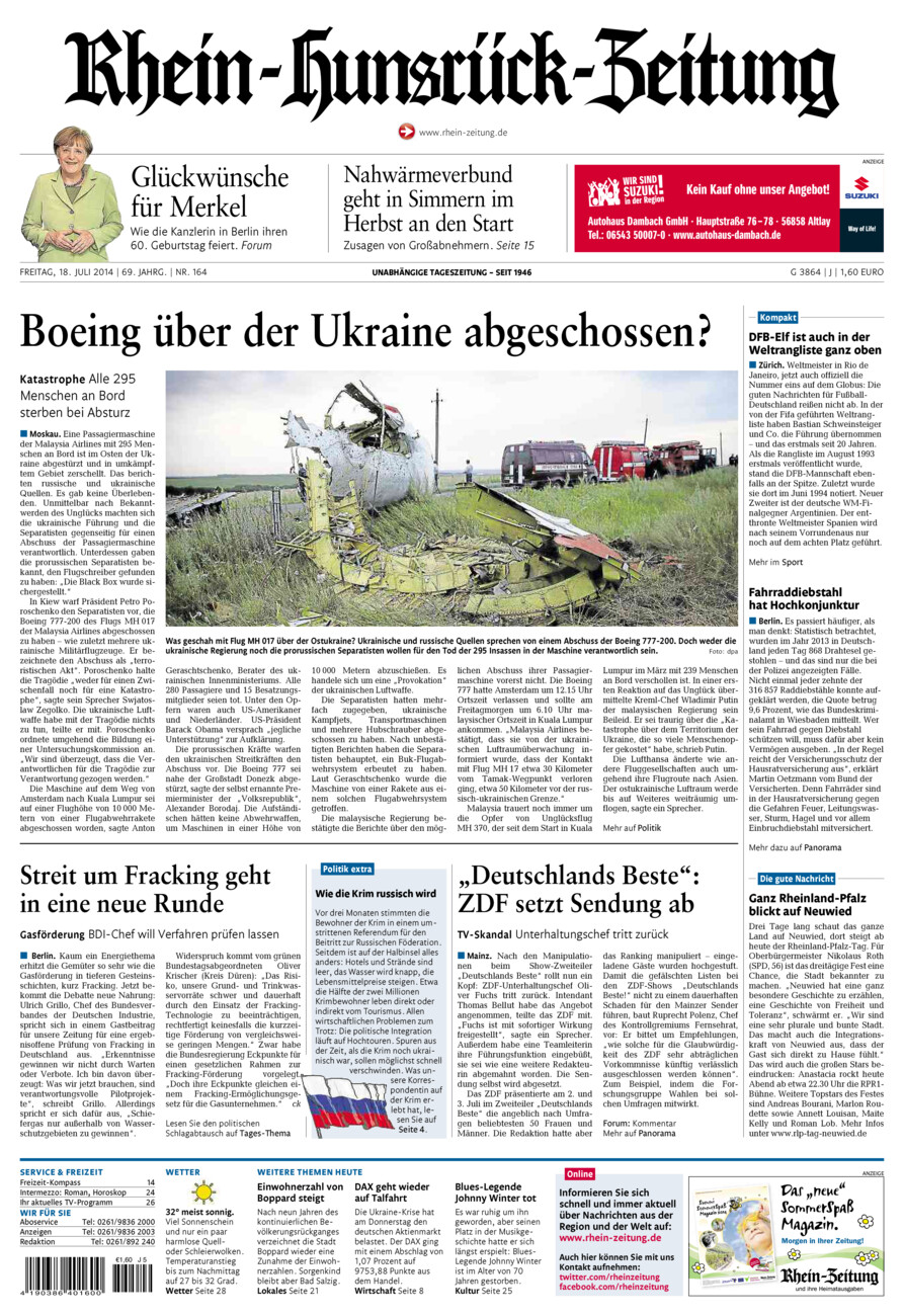 Rhein-Hunsrück-Zeitung vom Freitag, 18.07.2014