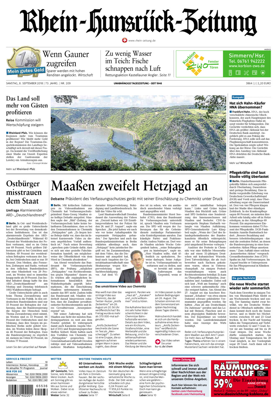 Rhein-Hunsrück-Zeitung vom Samstag, 08.09.2018