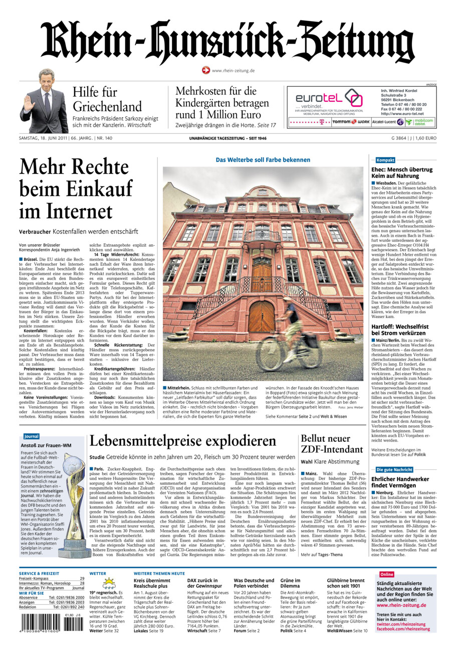 Rhein-Hunsrück-Zeitung vom Samstag, 18.06.2011