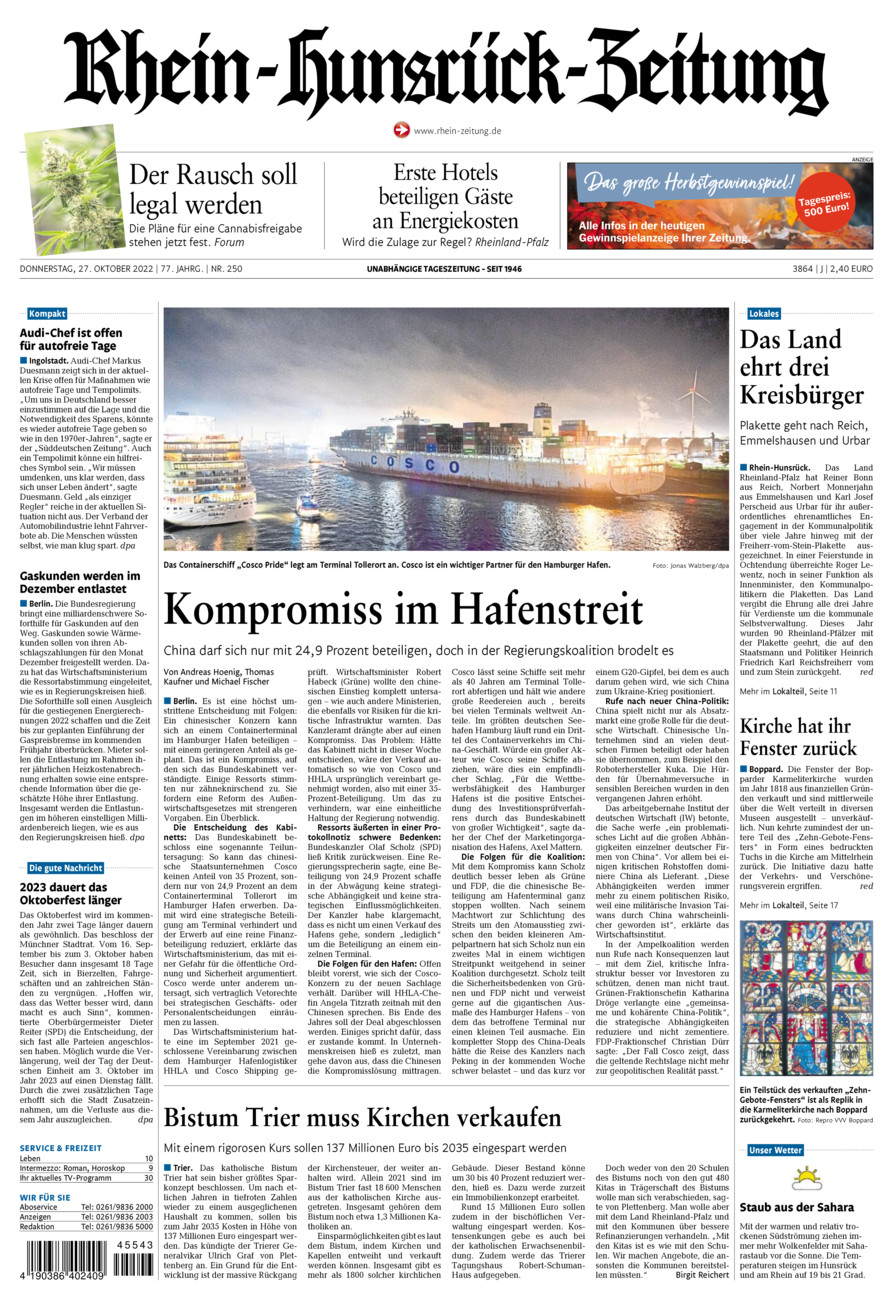 Rhein-Hunsrück-Zeitung vom Donnerstag, 27.10.2022