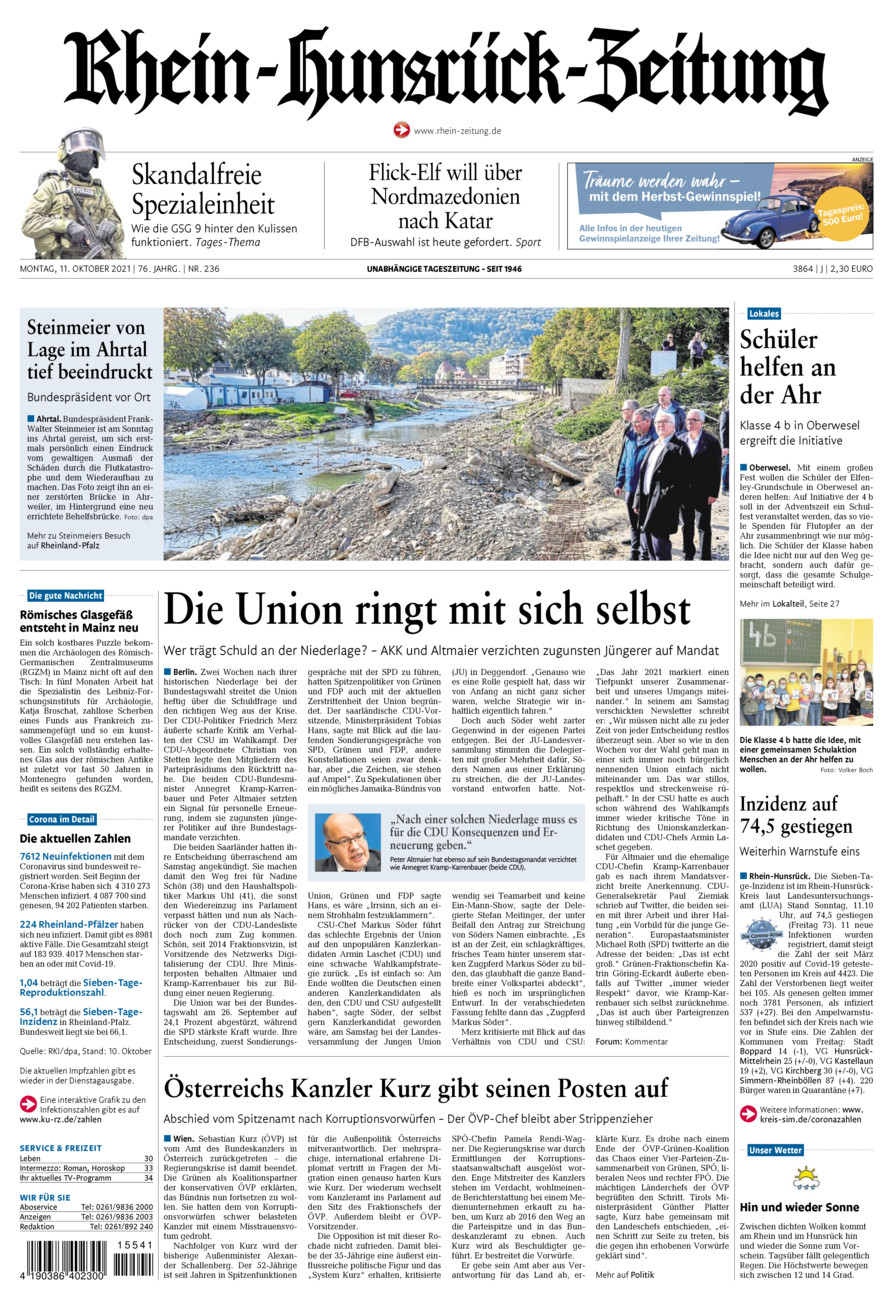 Rhein-Hunsrück-Zeitung vom Montag, 11.10.2021