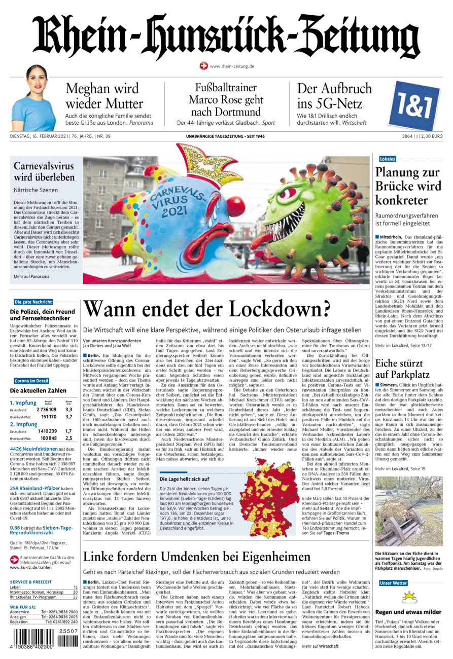 Rhein-Hunsrück-Zeitung vom Dienstag, 16.02.2021